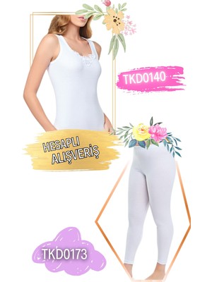 Tutku Kadın Ribana Güpürlü Geniş Askılı Atlet ve Düz Kesim Uzun Tayt Takım 6'lı Set (12 Parça) TKD0140 - TKD0173