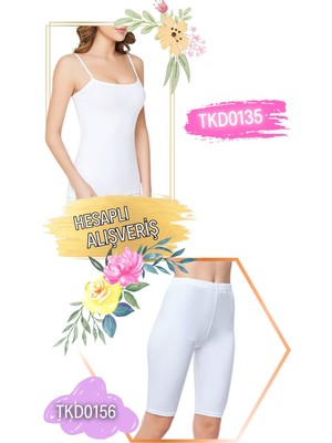 Tutku Kadın Ribana Ip Askılı Atlet ve Diz Boy Kısa Tayt Takım 6'lı Set (12 Parça) TKD0135 - TKD0156