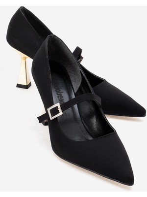 Ccway Kadın Biyeli Tokalı Topuklu Ayakkabı; SİYAH ZRA