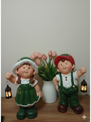 Yılbaşı Polyester Fenerli Bahçe Cüceleri Kiz Erkek Set