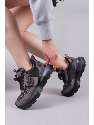 Birikon REPS Tokalı Süet Paraşüt Garnili Sneakers SİYAH