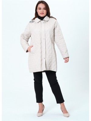 Biricik Kadın Büyük Beden Kapüşonlu Mevsimlik Kapitone Mont/ceket