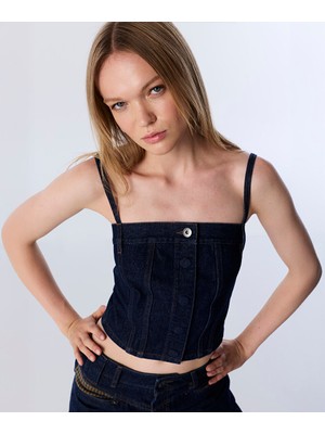 Twist Kare Yaka Crop Bluz TW6250006075629