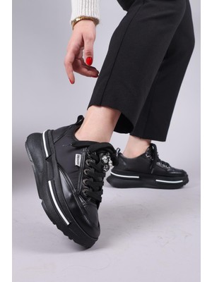 Birikon BURREL Cilt Garnili Kalın Tabanlı Paraşüt Sneakers SİYAH