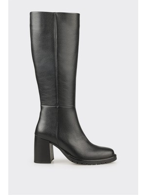 Elle Siyah Deri Kadın Çizme