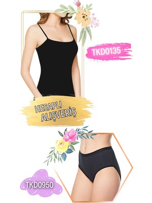 Tutku Kadın Ribana Ip Askılı Atlet ve Jakarlı Külot Takım 6'lı Set (12 Parça) TKD0135 - TKD0950