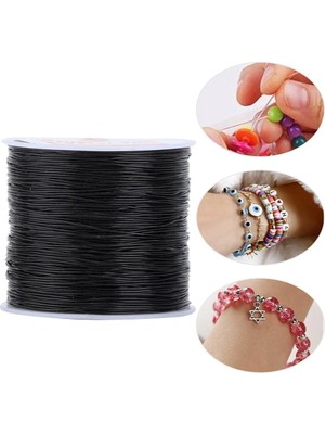 Yiğit Aksesuar 1 Adet 0.8 mm Siyah 100 Metre Silikonlu Esnek Lastik Misina Takı Malzemeleri