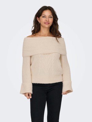 Only Kadın Düşük Omuz Bej Örme Kazak - 15352271