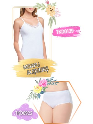 Tutku Kadın Ribana Güpürlü Ip Askılı Atlet ve Desenli Külot Takım 6'lı Set (12 Parça) TKD0139 - TKD0922