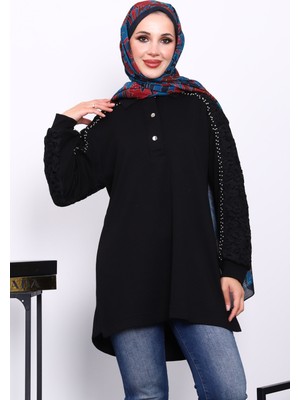 İmaj Butik Siyah Taş İşlemeli Düğmeli Tunik