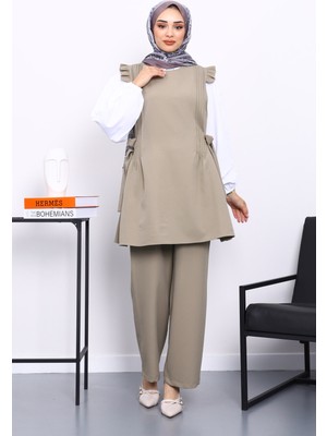 İmaj Butik Haki Gömlek Yelek Pantolonlu Üçlü Takım