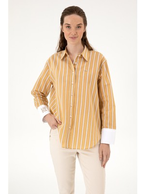 U.S. Polo Assn. Kadın Hardal Çizgili Uzun Kollu Gömlek 50316416-VR151