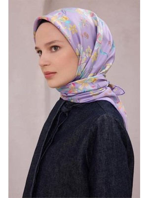 Belli Tivil Saf Ipek Eşarp 4210 - 50 Lila Çiçek Desen
