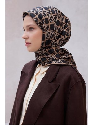 Belli Tivil Saf Ipek Eşarp 4214 - 86 Siyah Kemer Desen