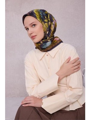 Belli Tivil Saf Ipek Eşarp 4216 - 53 Koyu Mor Soyut Desen
