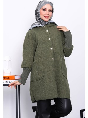 İmaj Butik Haki Kapşonlu Buklet Kaban