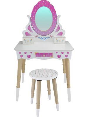 Amalfi ÇG68 Okutan, Ahşap Çocuk Makyaj Masası Seti Kız Erkek Çocuk Oyuncak Eğitici Oyuncaklar