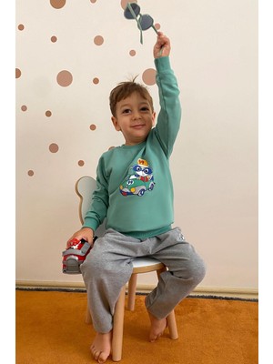 Breeze Erkek Bebek Eşofman Takım Yarışçı Ayıcık Baskılı 9 Ay-3 Yaş, Mint Yeşili