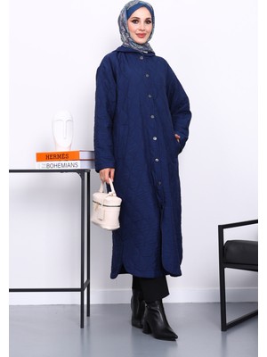 İmaj Butik Lacivert Kapitone Kapşonlu Trençkot