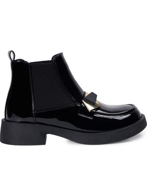 Zeytuk Siyah Casual Rugan Deri Kadın Bot