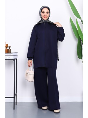 İmaj Butik Lacivert Fermuarlı Tunik Pantolonlu Scuba Takım