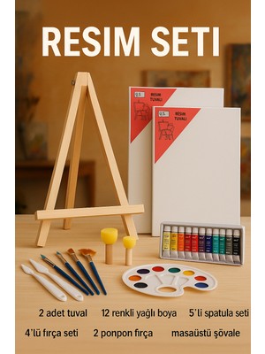 Oyun ve Sanat Yağlı Boya Resim Başlangıç Seti 2- Küçük Şövale, Yağlı Boya, Fırça, (Şövalye)