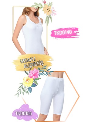Tutku Kadın Ribana Güpürlü Geniş Askılı Atlet ve Diz Boy Kısa Tayt Takım 6'lı Set (12 Parça) TKD0140 - TKD0156