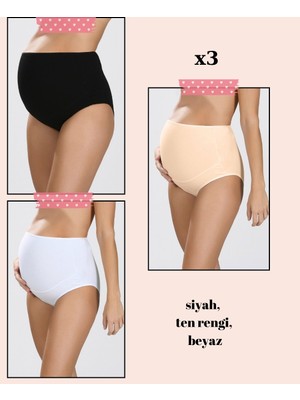 Intive Lingerie Nbb Yüksek Bel %100 Pamuk Üçlü Paket Hamile Külodu (Siyah, Ten Rengi, BEYAZ)-540