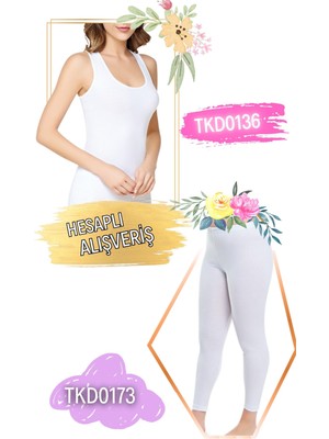 Tutku Kadın Ribana Geniş Askılı Atlet ve Düz Kesim Uzun Tayt Takım 6'lı Set (12 Parça) TKD0136 - TKD0173