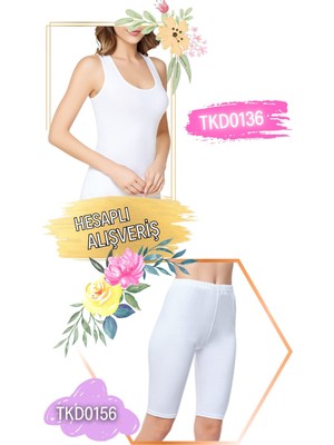 Tutku Kadın Ribana Geniş Askılı Atlet ve Diz Boy Kısa Tayt Takım 6'lı Set (12 Parça) TKD0136 - TKD0156