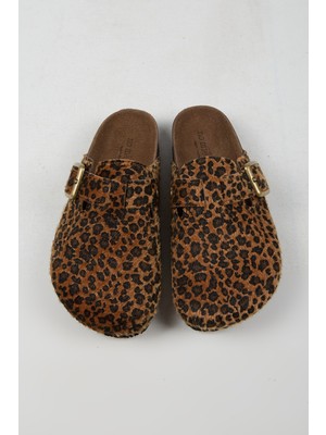 No Miento Cancun Kadın Vegan Deri Tokalı Leopar Sabo Terlik