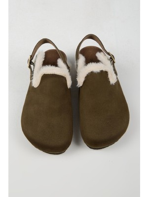 No Miento Kadın Haki Vegan Deri Tokalı Sabo Terlik Günlük Kullanım İçin Rahat ve Şık