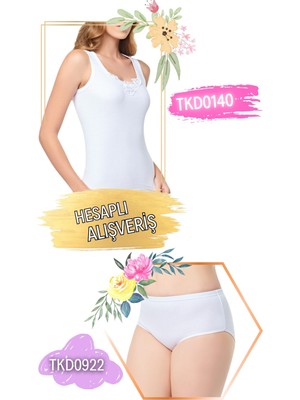 Tutku Kadın Ribana Güpürlü Geniş Askılı Atlet ve Desenli Külot Takım 6'lı Set (12 Parça) TKD0140 - TKD0922