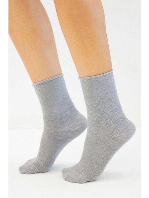 Bamboo Star Bambu Kadın Lastiksiz Gri Soket Dikişsiz Premium Çorap 3'lü Paket Sıkmayan Çorap/ Iz Bırakmaz