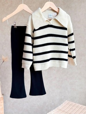 Kız Çocuk  Triko Kazak ve Ispanyol Paça Fitilli Tayt