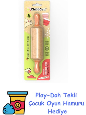 Childgen Doğal Ahşap Merdane Pastel Turuncu + Play-Doh Oyun Hamuru