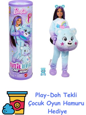Barbie Cutie Reveal Sevimli Ayıcıklar Bebek ve Aksesuarları, Hayalperest Ayıcık, Renk Değişimi ve Mini Ayıcık Dahil 10 Sürpriz Içeren 2. Seri, JFV61 + Play-Doh Oyun Hamuru