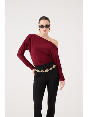 Holly Lolly Asimetrik Yaka Talia Bluz Bordo