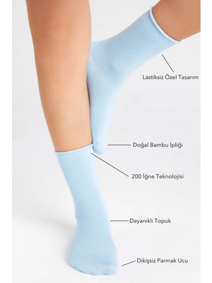 Bamboo Star Bambu Kadın Lastiksiz Buz Mavisi Soket Dikişsiz Premium Çorap Iz Bırakmaz - Sıkmayan Çorap
