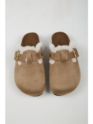 No Miento Cancun Kürklü Kadın Vegan Deri Tokalı Vizon Sabo Terlik