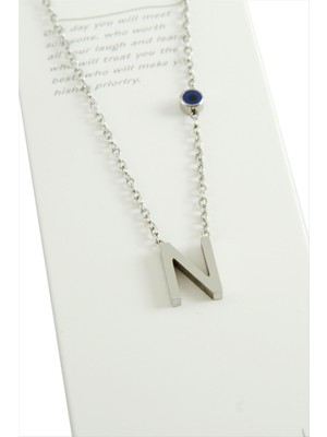 Zero Techmrt Gümüş Renkli Harfli Çelik Kolye-N