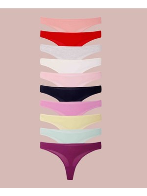 Intive Lingerie Kozabiat 10'lu Pamuklu Renkli Sade Desenli/desensiz Tanga Paket