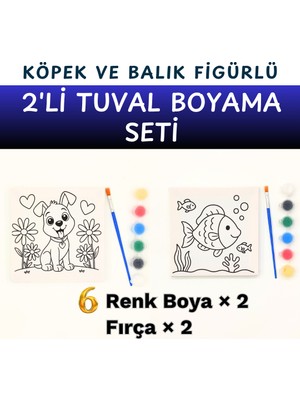Dodo Montessori 2’li Baskılı Tuval Boyama Anaokulu Sınıf Seti – 15X15 cm Baskılı Tuval, 6 Renk Akrilik Boya, Fırça