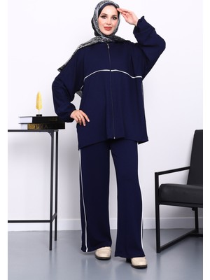 İmaj Butik Lacivert Fermuarlı Sweat Pantolonlu Modal Takım