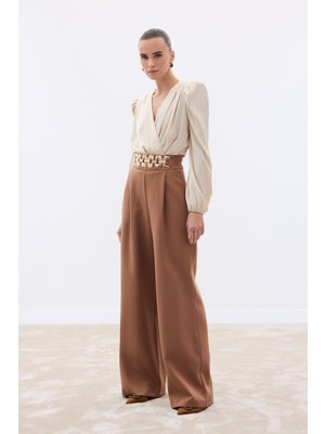 Sateen Kemerli Salaş Pantolon - Camel