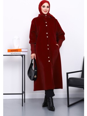 İmaj Butik Bordo Düğmeli Angora Kaban
