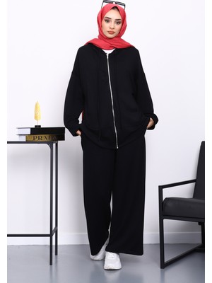 İmaj Butik Siyah Önü Kısa Arkası Uzun Tunik Pantolonlu Takım