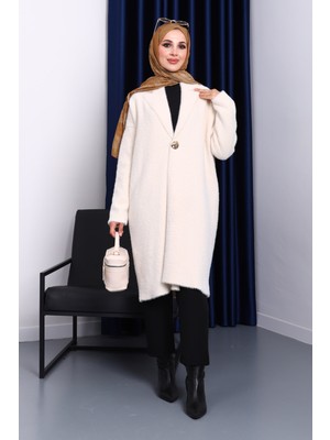 İmaj Butik Krem Tek Düğmeli Angora Yumoş Triko Hırka