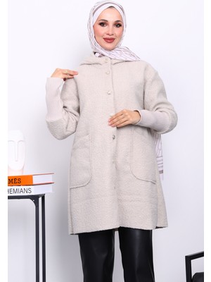 İmaj Butik Taş Kapşonlu Buklet Kaban