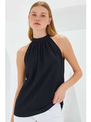 Hiccup Kadın Bdart Halter Yaka Örme Bluz Siyah